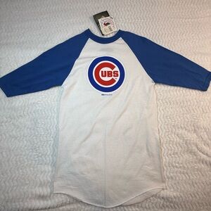 CUBS Stitches Blue and White Cubs Raglan Tee